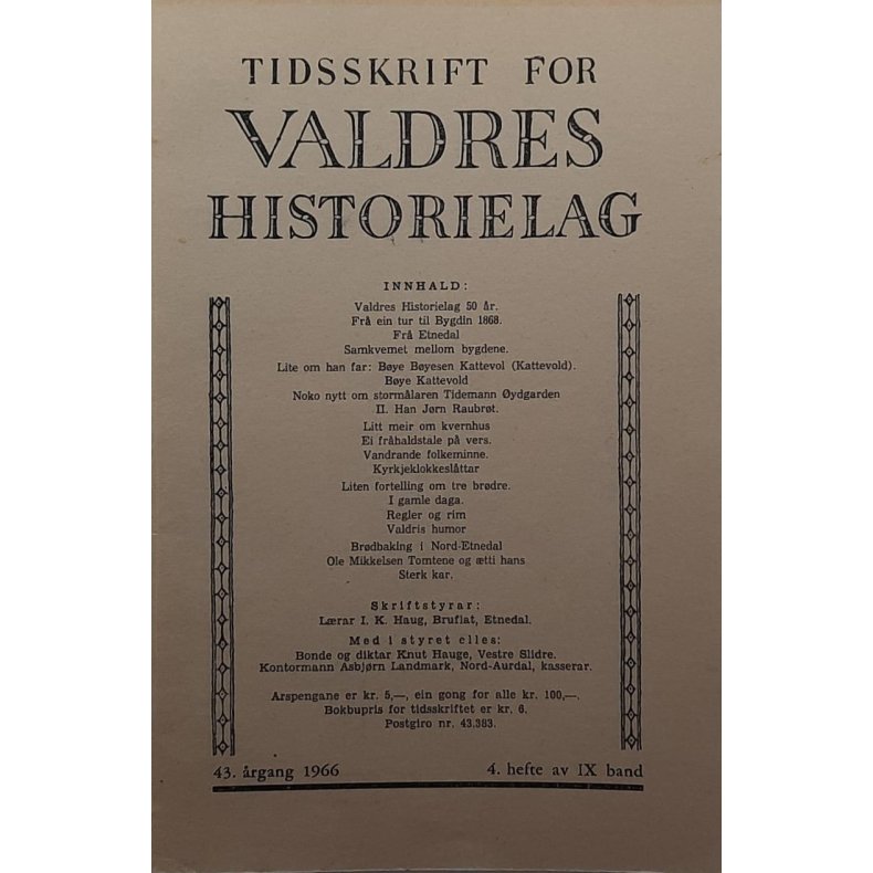 Tidsskrift for Valdres Historielag 43.rgang (Heftet)